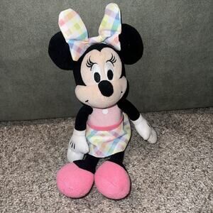 Disney Minnie Mouse Plaid Ribbon & Skirt Pink Shoes 12 Inch Plush Stuffy Disneya